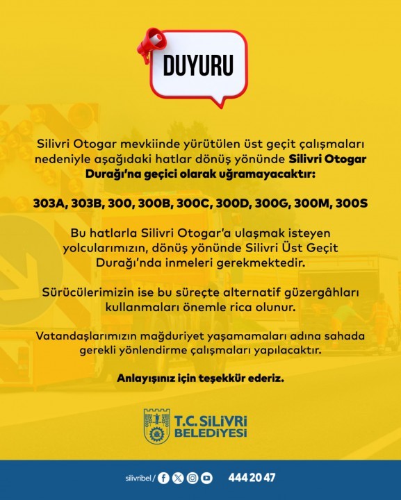 Silivri’de bazı otobüs hatları güzergah değiştirdi
