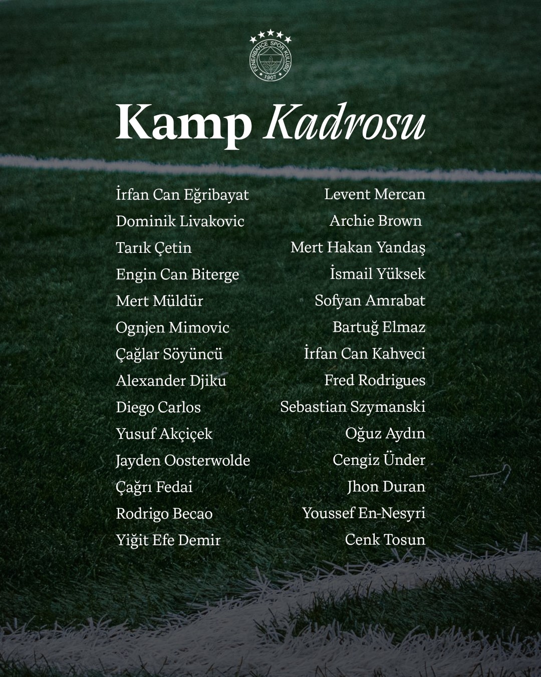 Fenerbahçe’nin Portekiz kampı kadrosu belli oldu
