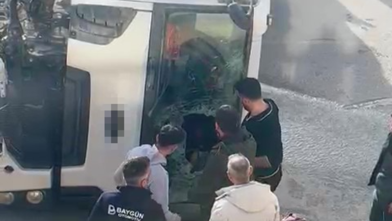 Devrilen beton mikserinin içinde mahsur kaldı