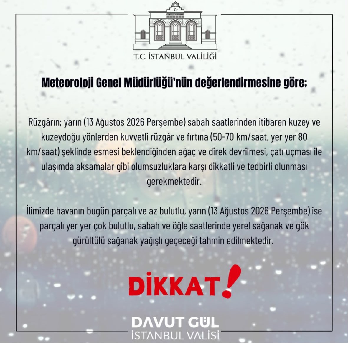 İstanbul için fırtına uyarısı: Rüzgar 80 kilometreye çıkacak
