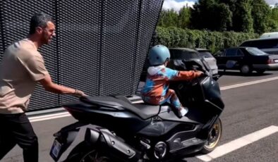 Boyundan büyük motosikletle piste çıktı, sosyal medyada gündem oldu