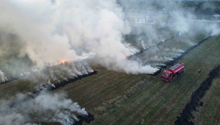 Anız yangını eve sıçramadan söndürüldü